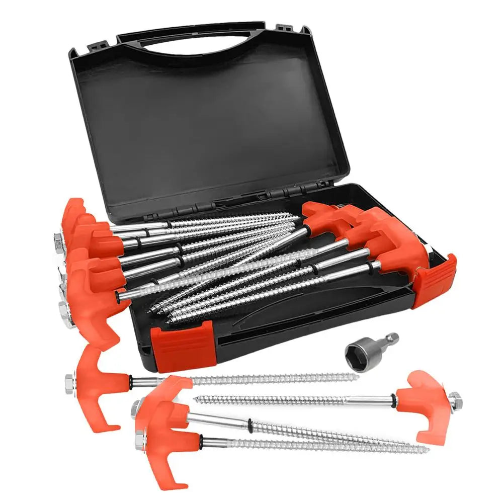 15pcs Metal Tent Spikes Camping Pegs Drill In Ground Anchors Heavy Duty Spiral Screw Stakes Ground Anchors Screw In Tent Stakes