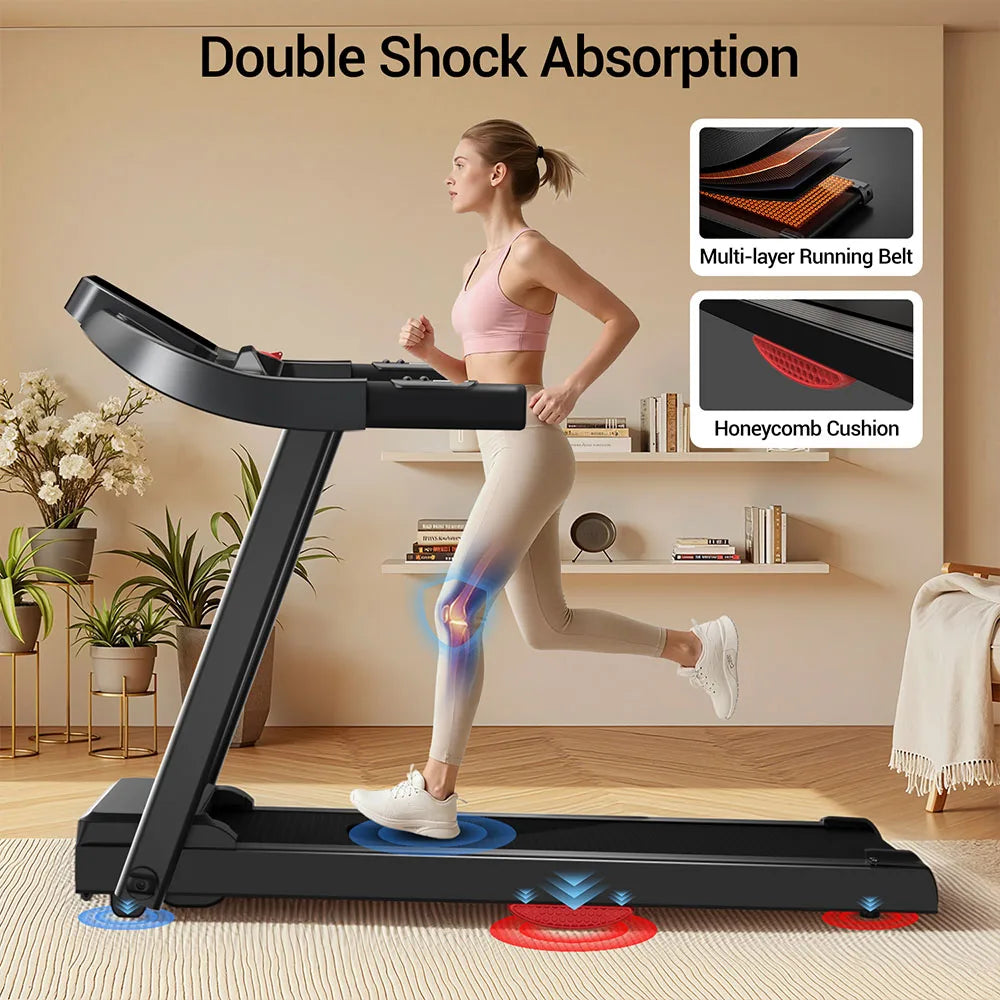 ROBORE P9 Treadmill with Handle, 2.5HP Brushless Motor, 1-12 km/h Speed, 120kg Max Load, 102×38cm Running Belt, LED Display, Heart Rate Monitor, Shock Absorbing Belt, Foldable Compact Home