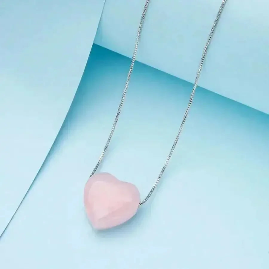 Heart Shape Natural Agate Stone Pendant Stainless Steel Necklace For Women Fashion Jewelry