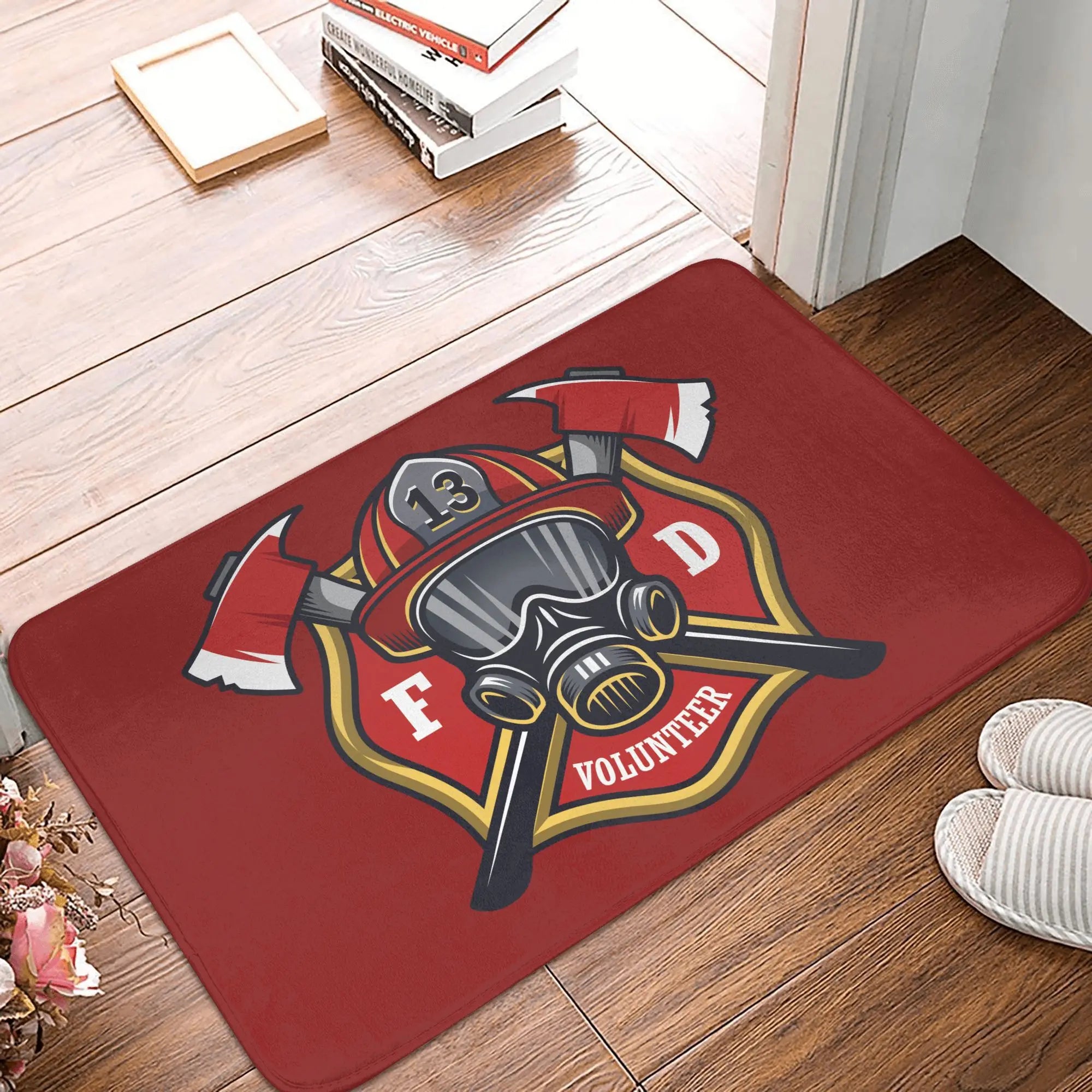 Firefighter Front Door Mat, Anti-Slip, Waterproof, Fire Rescue Doormat, Living Room, Entrance Rug