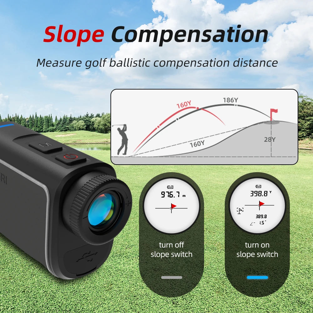 New 1090 Yards Golf Rangefinder, Comfort Leather Design, Flag Lock Vibration, Slope Compensation Golfers