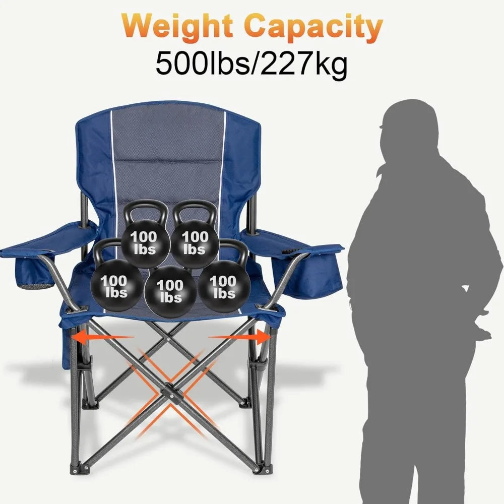 Oversized Heavy Duty Camping Chairs 500 LBS Padded Back Armrest Cup Cooler Folding Outdoor Fishing Garden,Custom