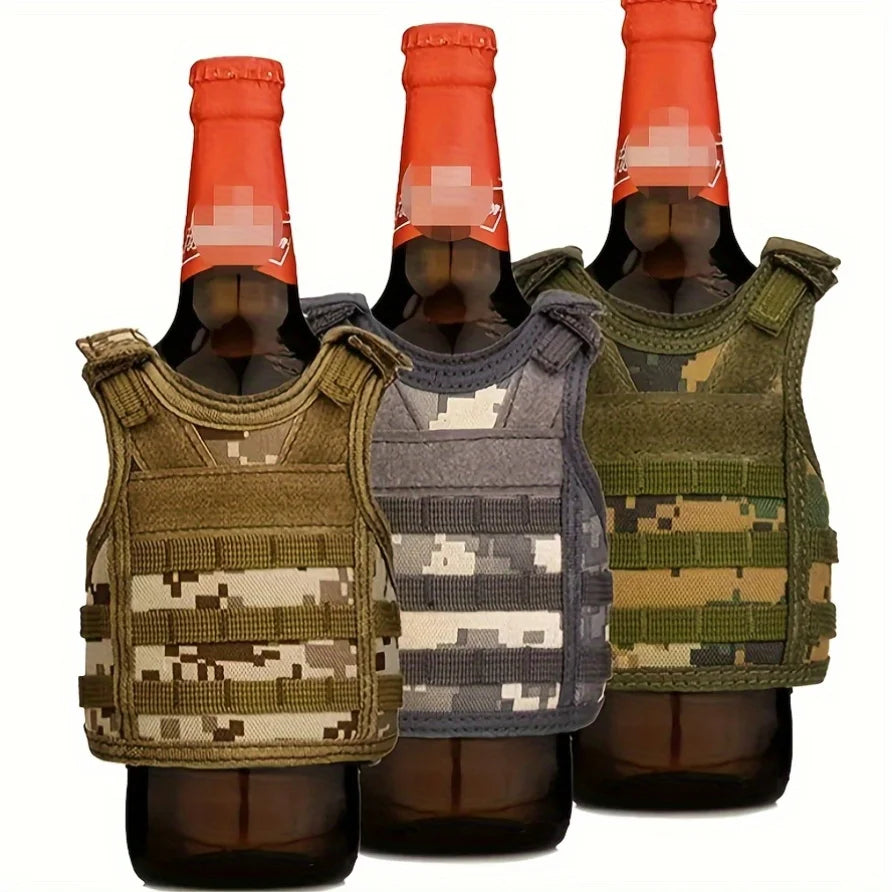 600D Oxford Cloth Mini Beer Bottle Vest Cover Washable Tactical Beverage Can Holder