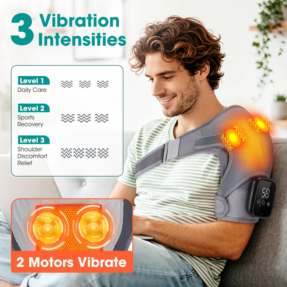 Cordless Electric Heated Shoulder Brace Hot Compress, Vibration Massage, Thermal Shoulder Pad Massager Muscle Joint Relax