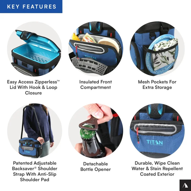 12 Can 8 QT Capacity Zipperless Soft Cooler, Ocean Blue