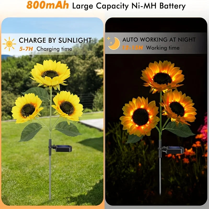2PCS Solar-Powered Sunflower LED Outdoor Garden Decor Set, Set with 6 Artificial Sunflowers, Durable ABS Material, Ideal for Halloween, Christmas, Thanksgiving, Courtyards, Landscapes, Patios And Pathways, Lawn Landscape Orna