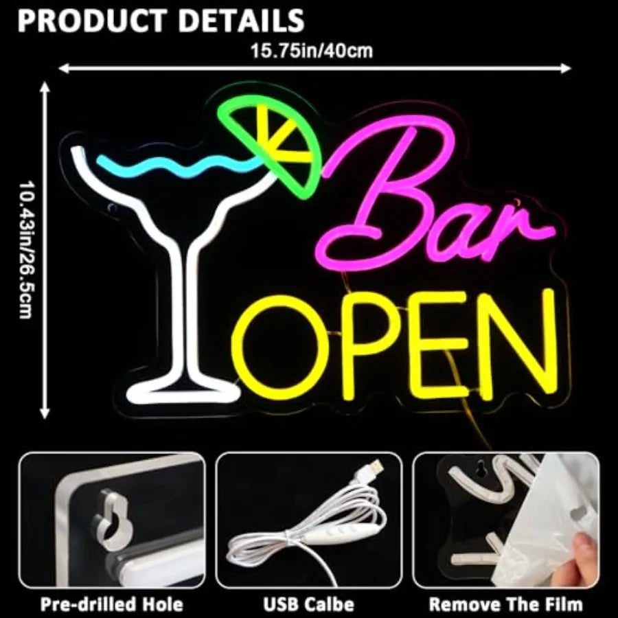 Sign for Business, Neon Open Sign, USB Dimmable Cocktails Neon Lights for Beer Bar Coffee Cafe Home Pub Man Cave Stores Hotel P
