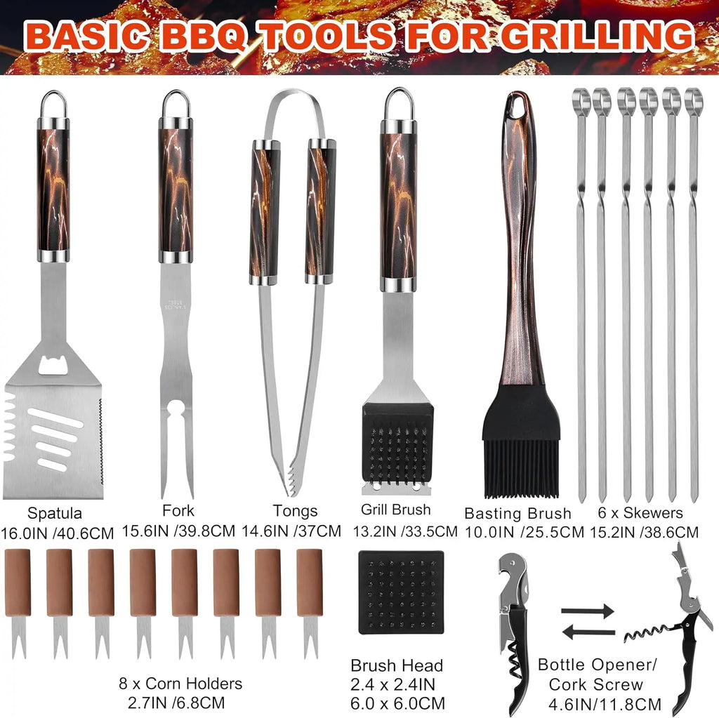 22PCS Stainless Steel BBQ Tool Set with Aluminum Case - Outdoor Grilling Kit for Men & Dad