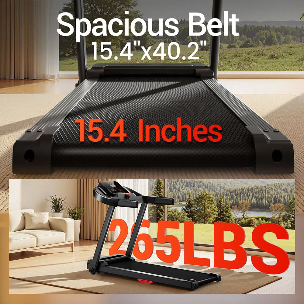 ROBORE P9 Treadmill with Handle, 2.5HP Brushless Motor, 1-12 km/h Speed, 120kg Max Load, 102×38cm Running Belt, LED Display, Heart Rate Monitor, Shock Absorbing Belt, Foldable Compact Home