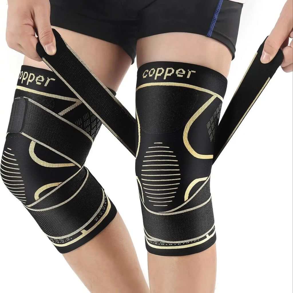 Copper Knee Braces with Strap, for Knee Pain Women and Men, Knee Compression Sleeve for Arthritis, ACL, Meniscus Tear