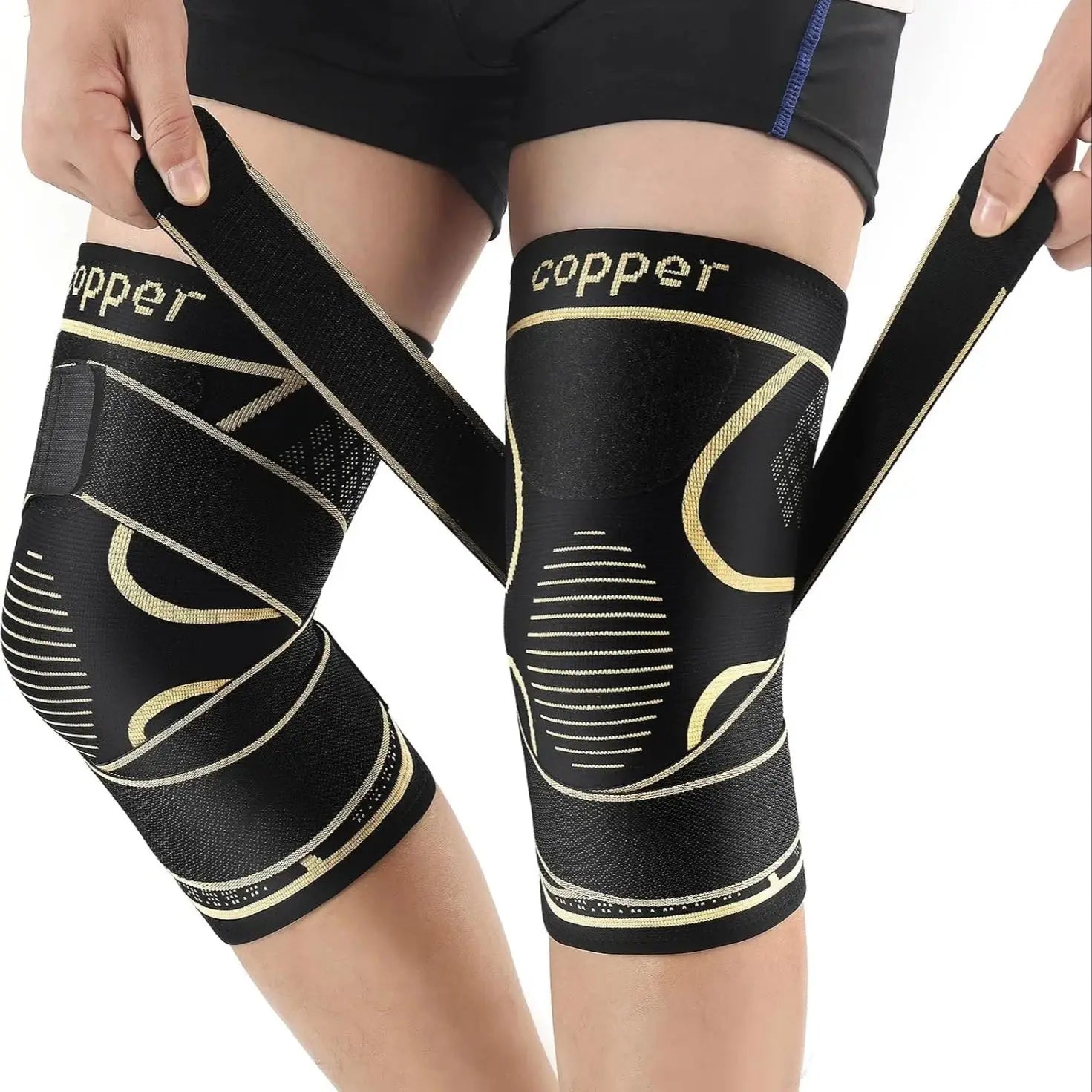 Copper Knee Braces with Strap, for Knee Pain Women and Men, Knee Compression Sleeve for Arthritis, ACL, Meniscus Tear