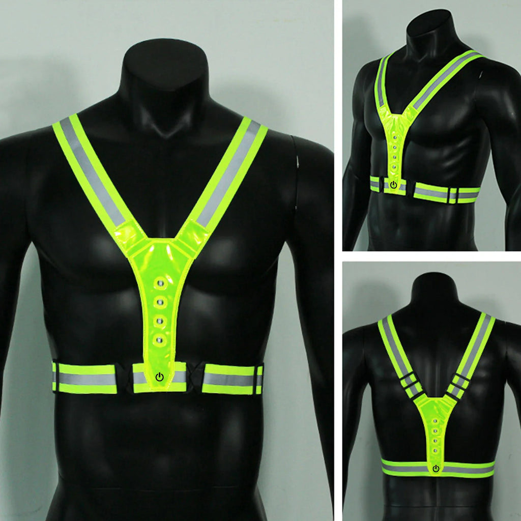 LED Cycling Vest, High Visibility, Outdoor Running Cycling Reflective Safety Vest, Adjustable Elastic Strap, Reflective Belt