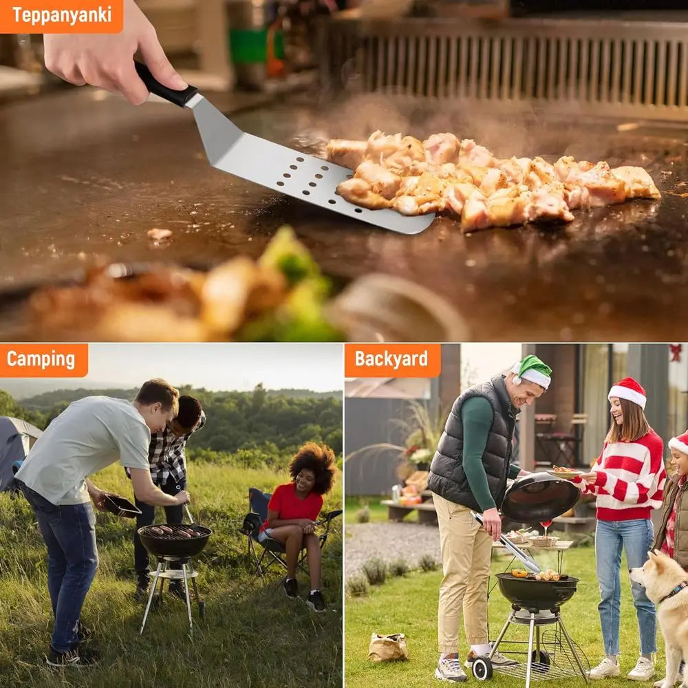 20-Piece Stainless Steel BBQ Spatula Set with Storage Bag, Ideal for Grilling and Camping Adventures