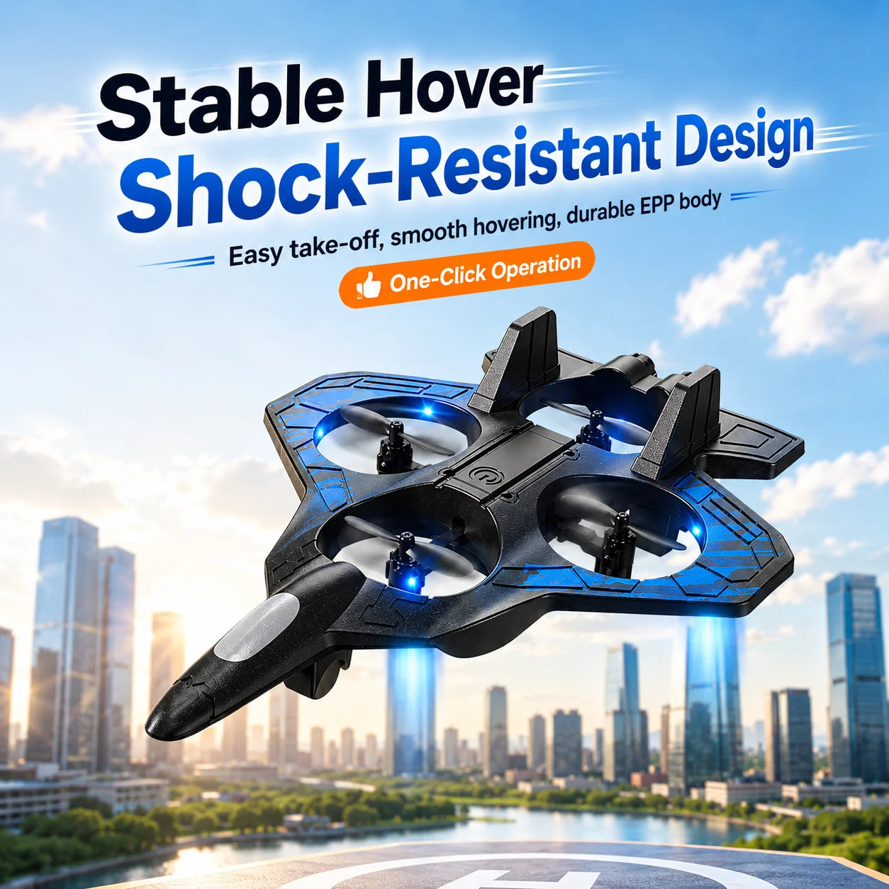 ZNLYRION YL87 EPP Foam Fighter RC Plane Fixed Altitude Hover LED Light 360 Stunt Roll Impact Resistant Kids Toy Drone