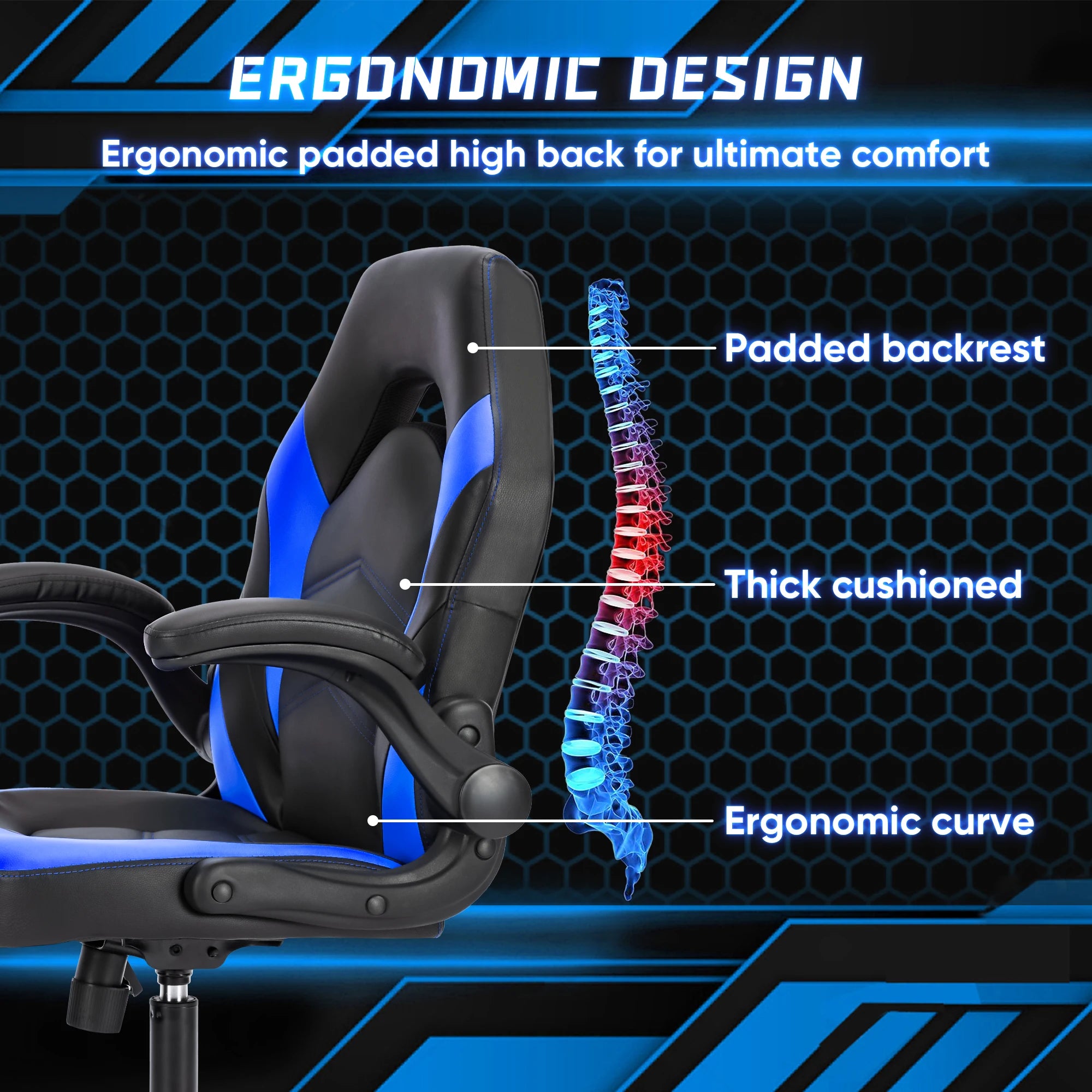 Gaming Chair Ergonomic Office Chair with Swivel Rolling Adjustable PU Leather Racing Chair Flip-up Armrest