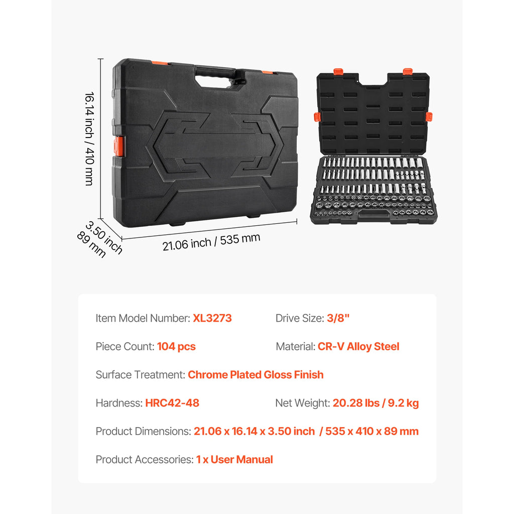 Socket Set 86 Pieces 3/8 ,1/4, or 1/2in Drive Socket and Ratchet Set, SAE Metric Mechanic Tool Kit with Ratchet Wrench