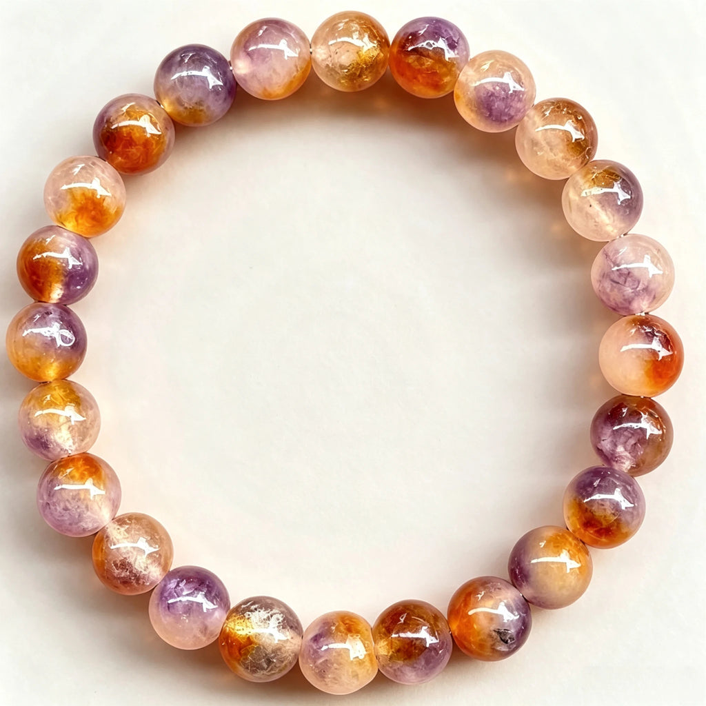 Natural Cacoxenite Auralite 23 Round Bead Bracelet Attract Wealth Prosperity Healing Crystal Elastic Wrist Jewelry