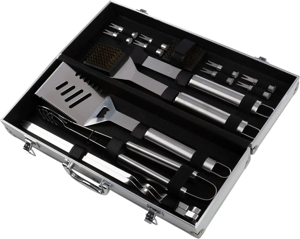 16-Piece BBQ Grill Set with Aluminum Case, Stainless Steel Tools, Perfect for Home Grilling & Gifts