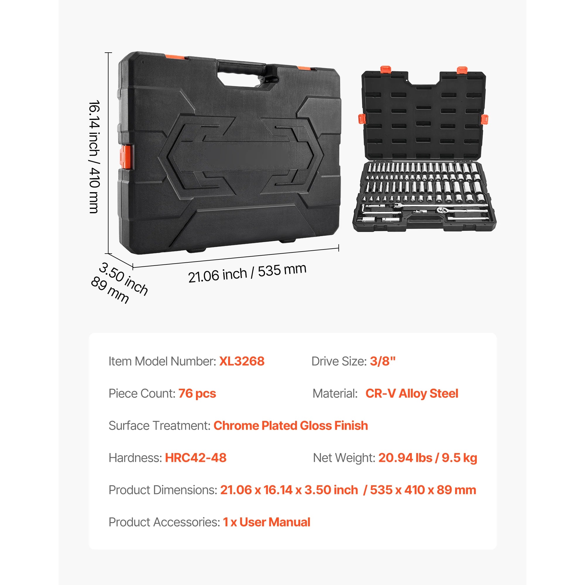 Socket Set 86 Pieces 3/8 ,1/4, or 1/2in Drive Socket and Ratchet Set, SAE Metric Mechanic Tool Kit with Ratchet Wrench