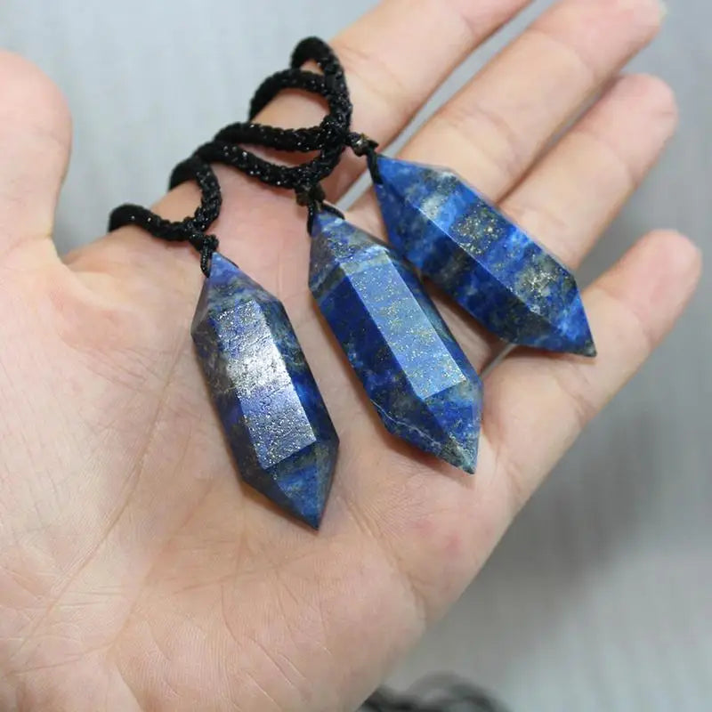 Natural Lapis Lazuli Pendant Blue Stone Pendant Necklace Hexagonal Healing Chakra Crystal Stone Jewelry Spiritual Necklaces