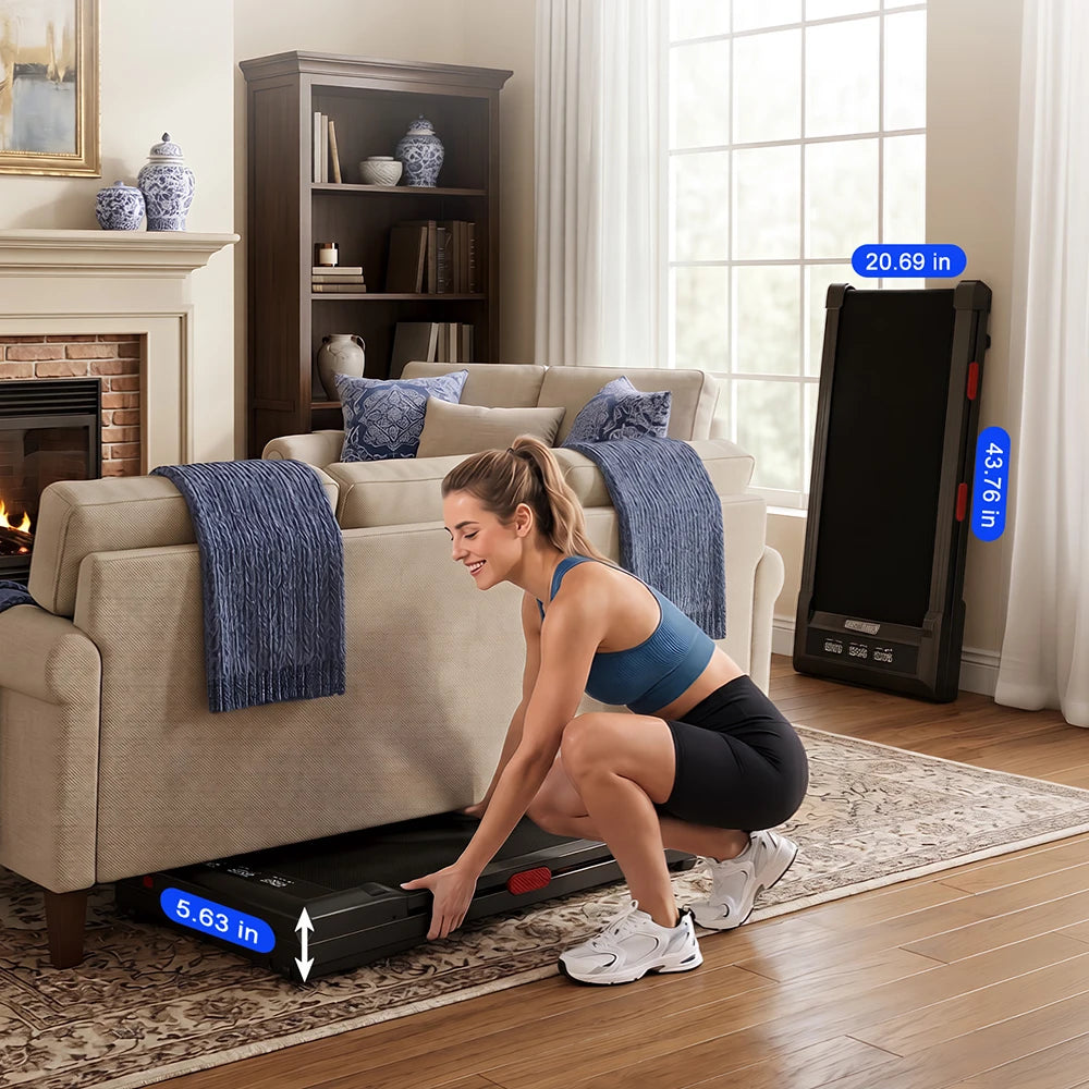 3.0HP Raceable Walking Pad Under Desk Treadmill with 9% Incline Adjustable Speed 1-6KM/H LCD Screen Display 136KG Load For Home