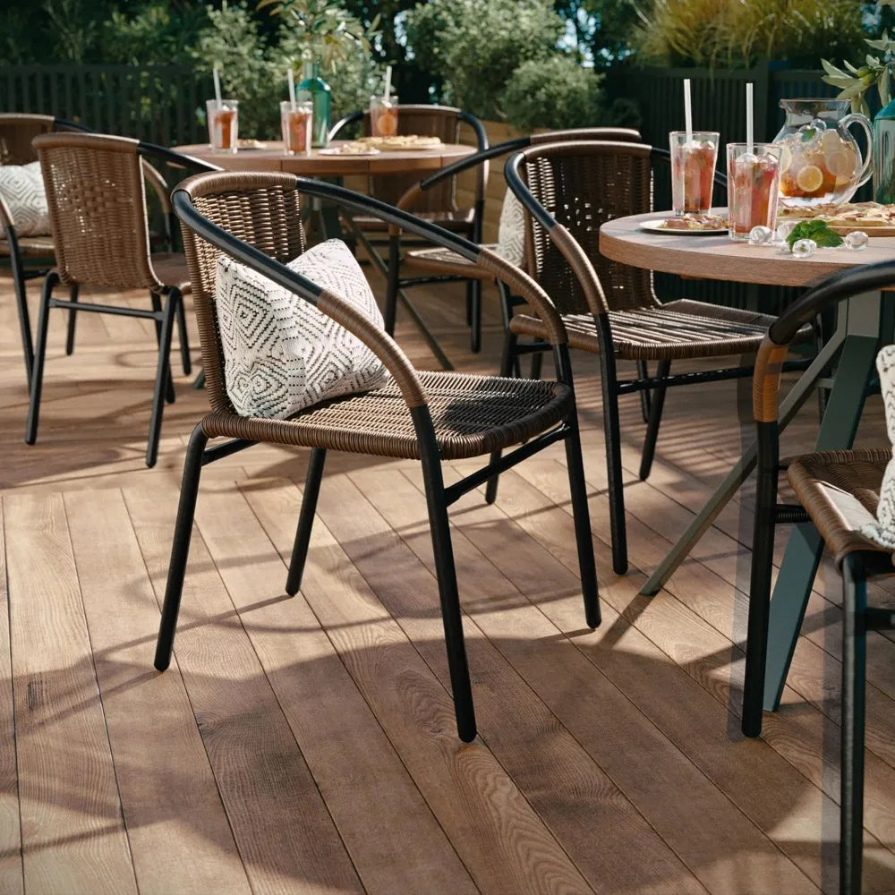 Stackable Rattan Chairs Curved Back Cross Bracing Indoor Outdoor Patio Custom