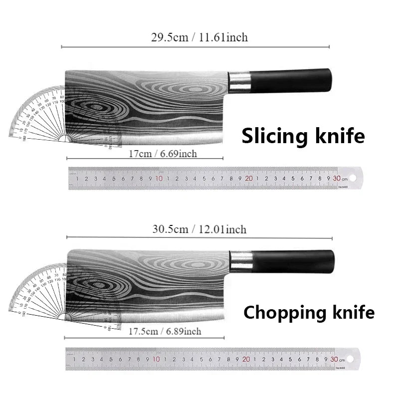 Laser Damascus Pattern Utility Kitchen Knives Scissors Sharpening Rod Set