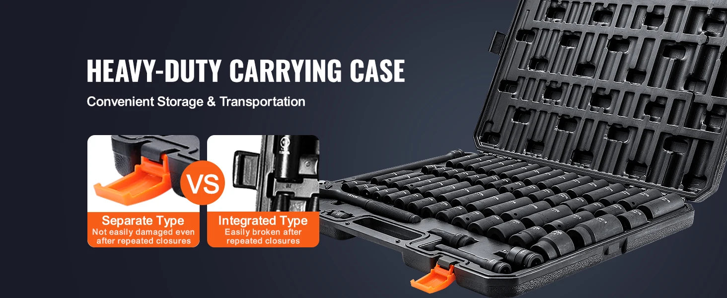 1/2" Drive Impact Socket Set,  6 Point Cr-V Alloy Steel, Easy-to-Read Size Markings, Rugged Construction