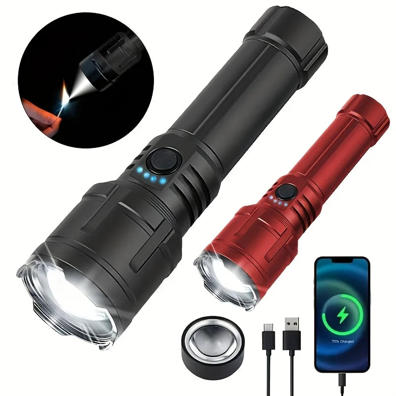 Zoomable LED Flashlight with Lens Ignition Function, Rechargeable High Power Tactical Flashlight, USB Charging with Power Indicator Light, Perfect for Outdoor Camping, Survival & Emergency Use