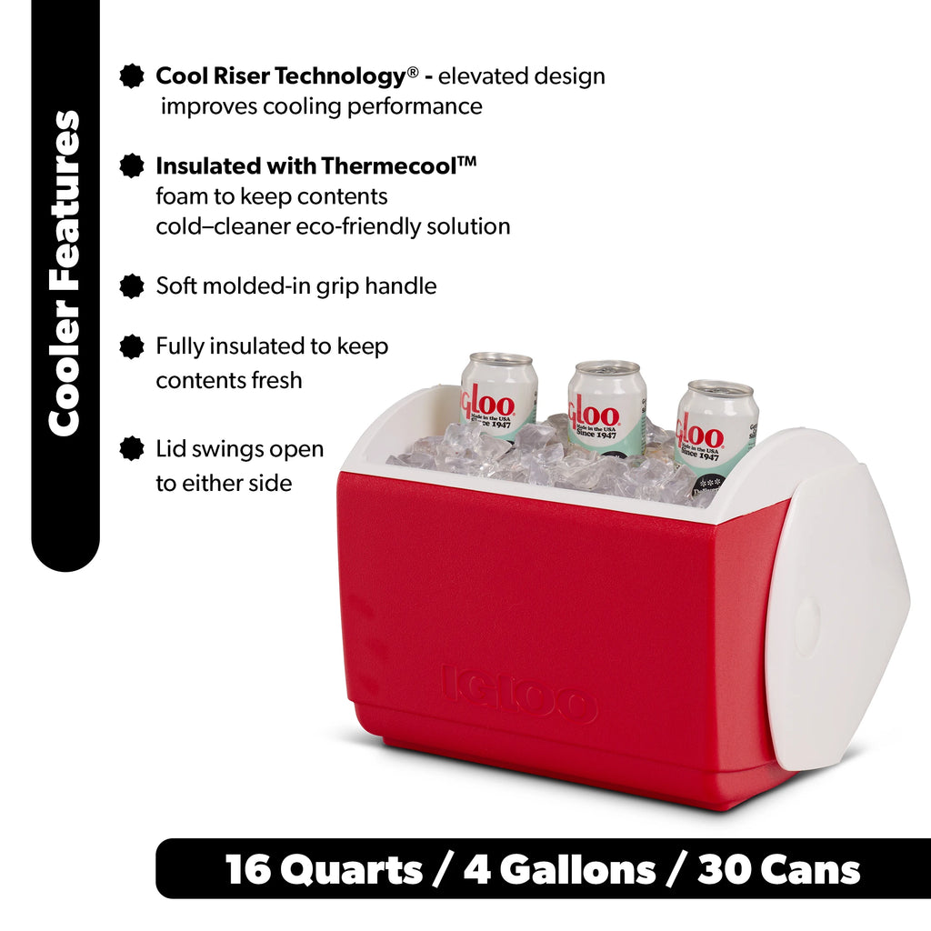 16 QT Playmate Elite Ice Chest Cooler Holds 30 Cans Compact Red Portable Insulated Beverage Chiller