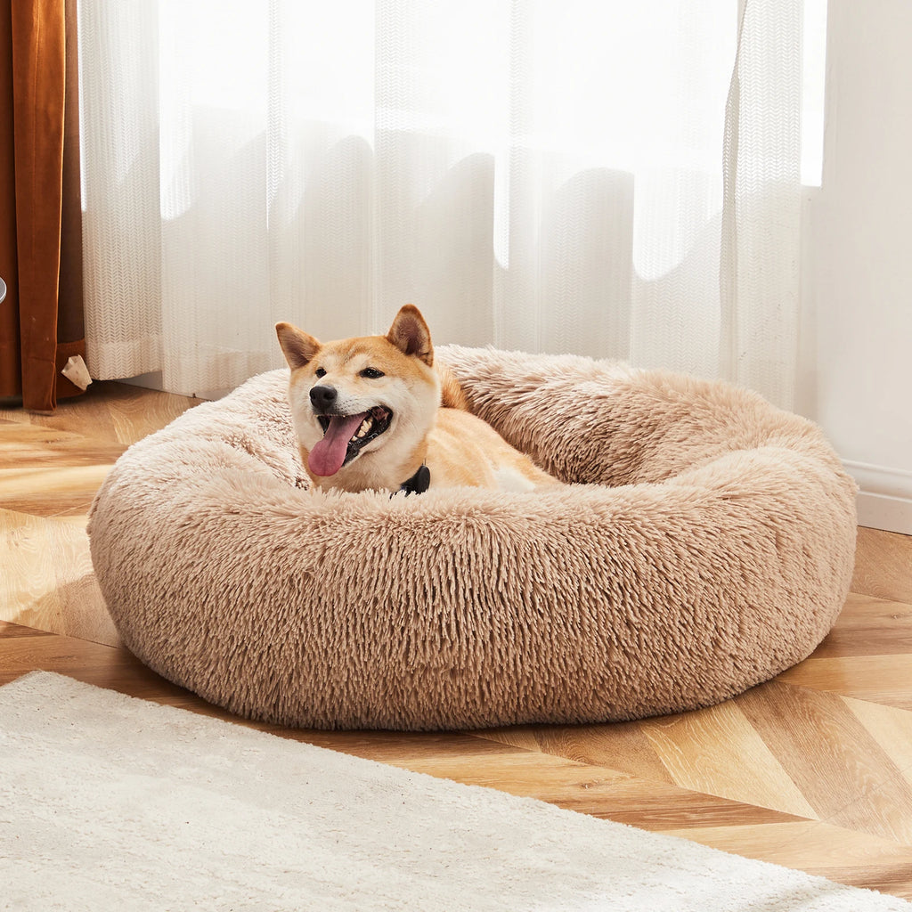 JHK Calming Dog Bed for Medium to Large Dogs Washable Large Pet Bed Anti-Slip Round Fluffy Plush Dog Bed