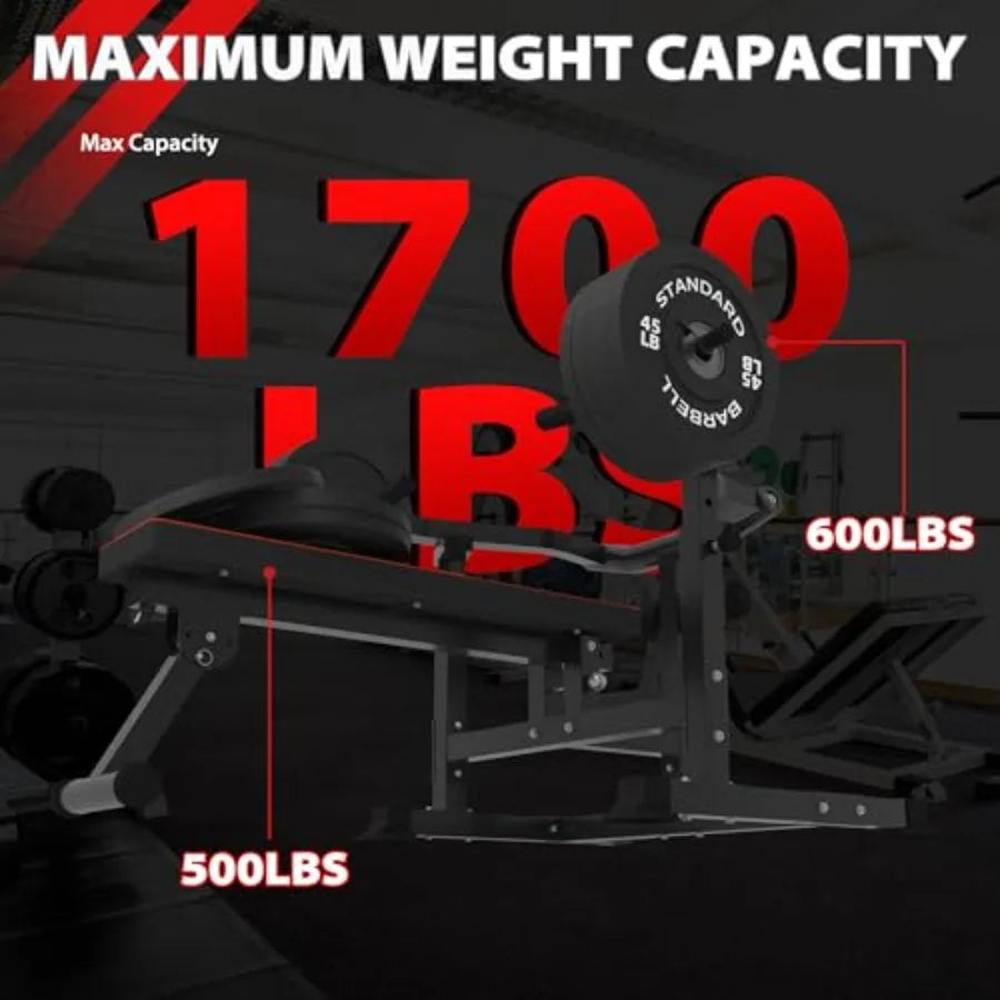 Home Gym Adjustable Chest Press Machine with Independent Converging Arms Flat/Incline Weight Bench for AB Workout Strength Trai