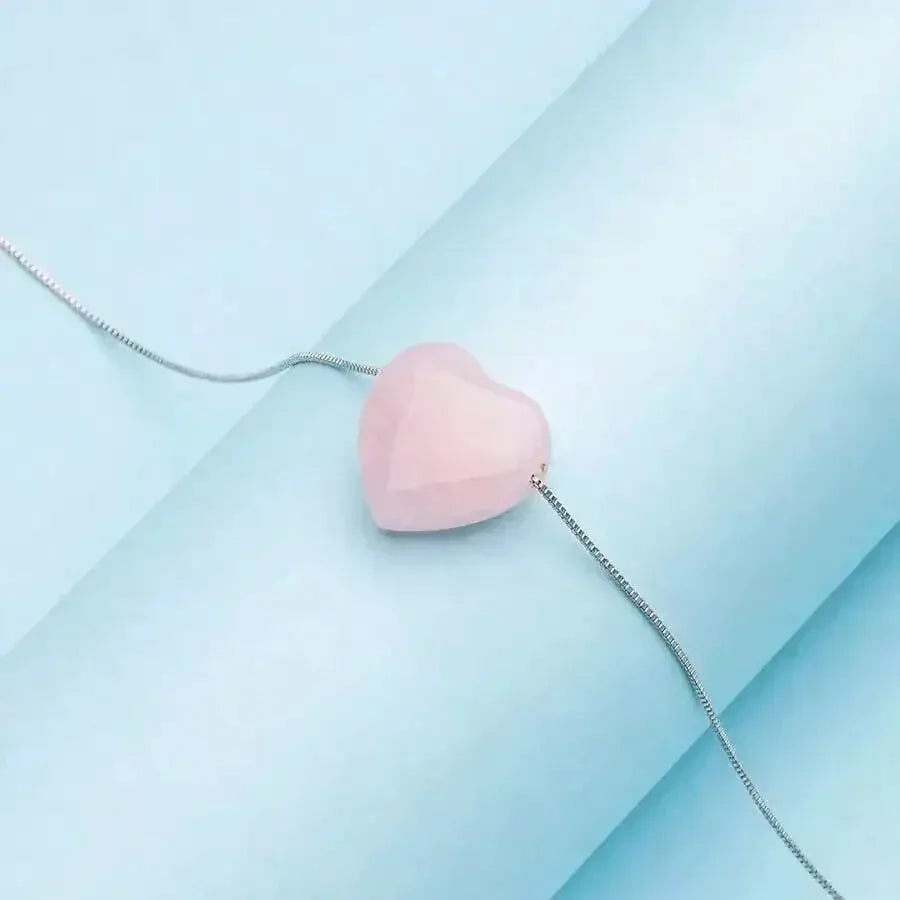 Heart Shape Natural Agate Stone Pendant Stainless Steel Necklace For Women Fashion Jewelry