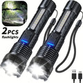2PCS High Power LED Flashlight Strong Light Tactical Torch Rechargeable Portable Lamp Outdoor Emergency Camping Lantern