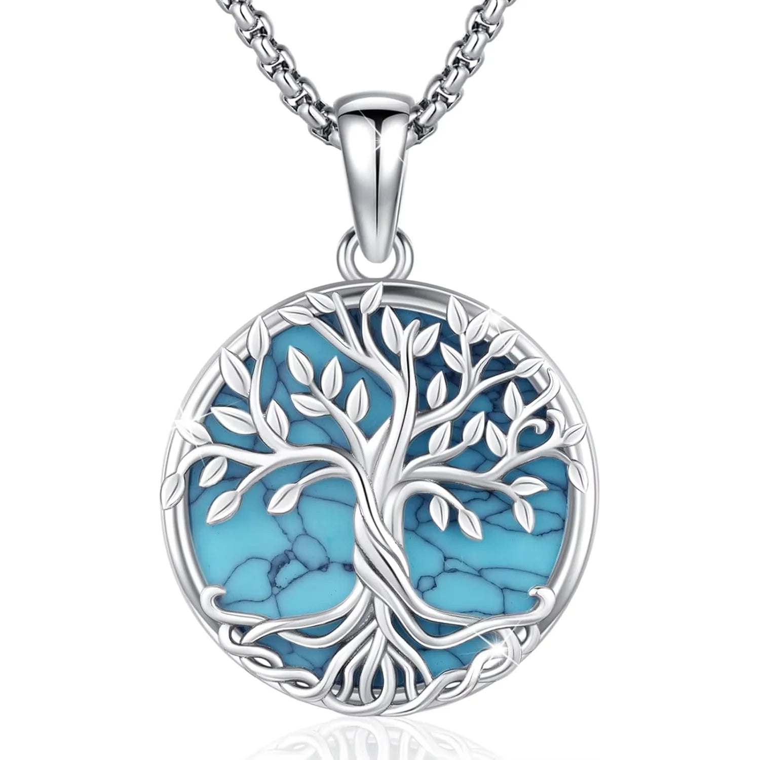 925 Sterling Silver Tree of Life Necklace Pendant Turquoise Celtic Knot Family Tree Jewelry for Men Women Father's Day Gift