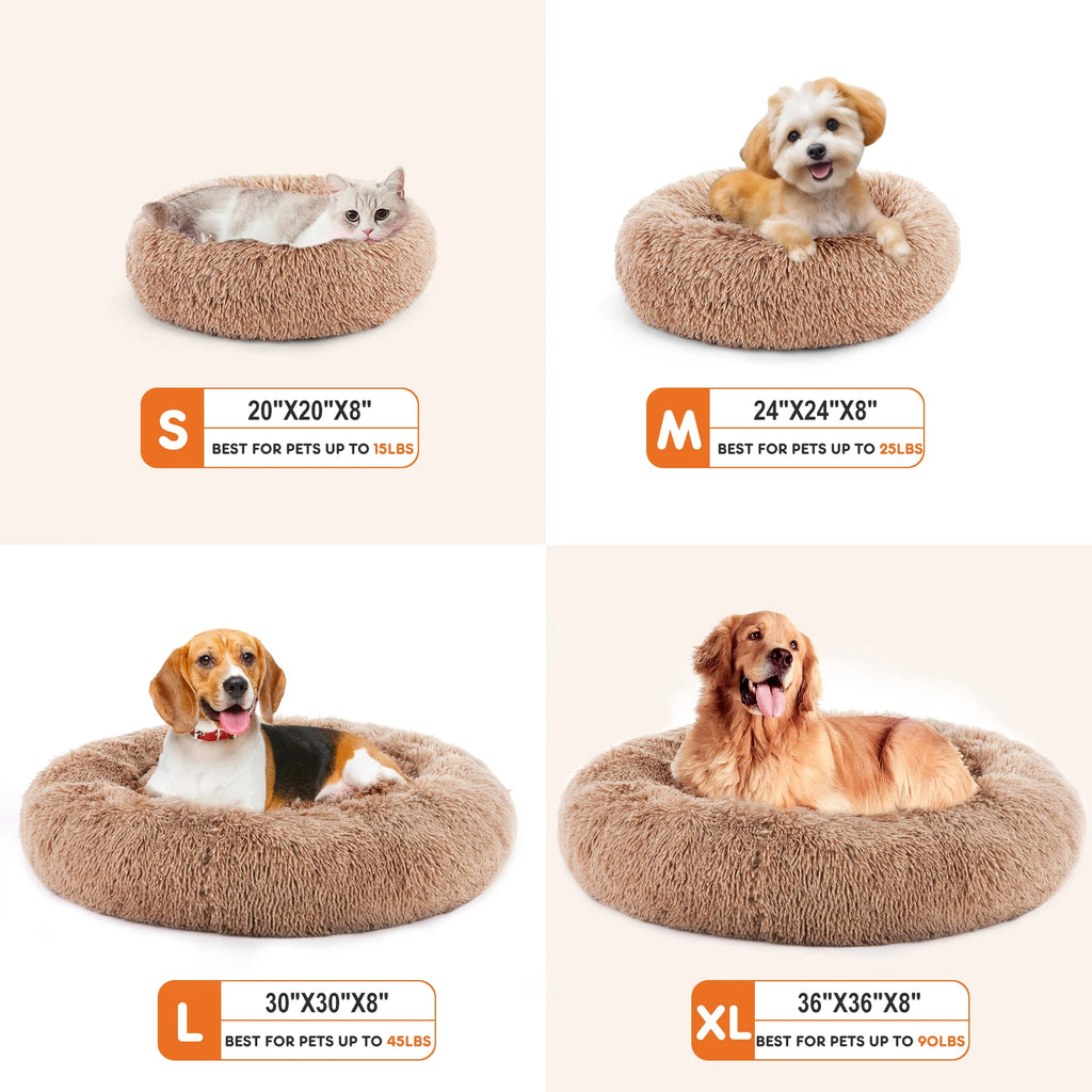 JHK Calming Dog Bed for Medium to Large Dogs Washable Large Pet Bed Anti-Slip Round Fluffy Plush Dog Bed