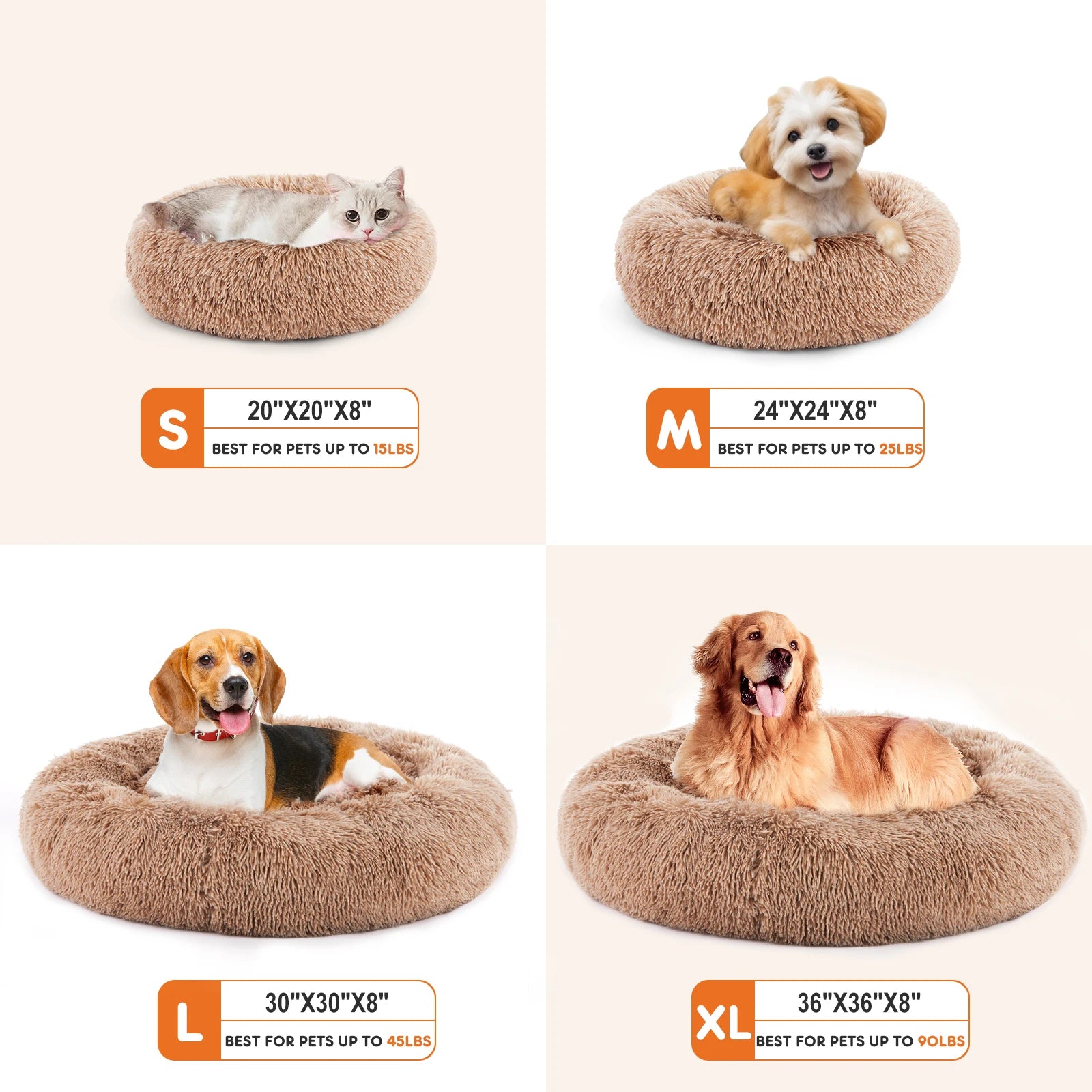 JHK Calming Dog Bed for Medium to Large Dogs Washable Large Pet Bed Anti-Slip Round Fluffy Plush Dog Bed