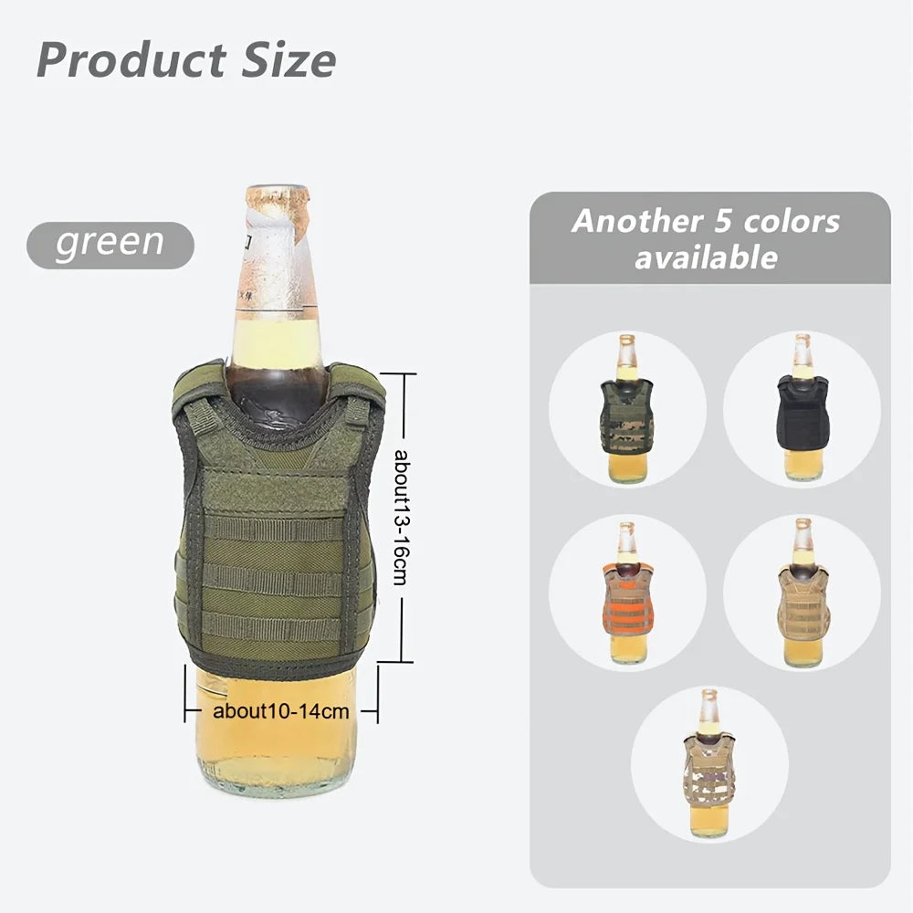 600D Oxford Cloth Mini Beer Bottle Vest Cover Washable Tactical Beverage Can Holder
