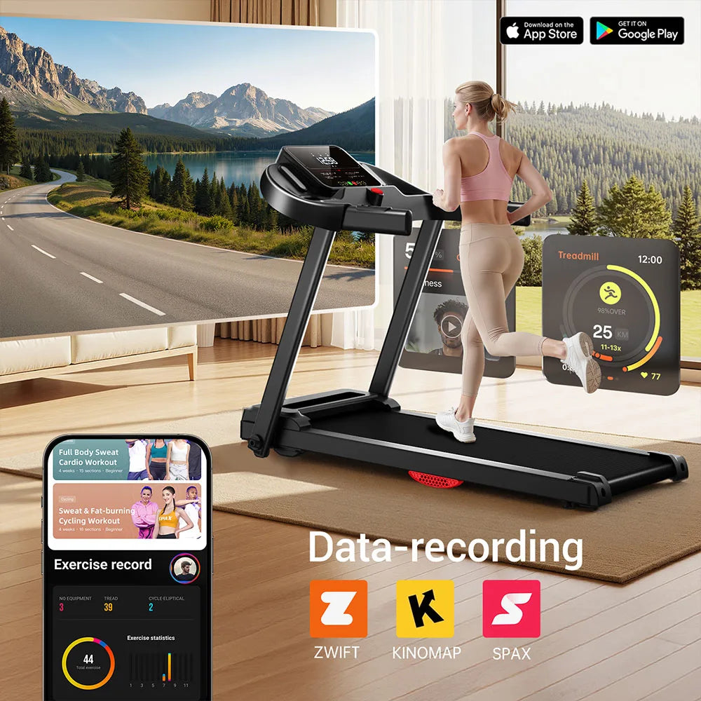 ROBORE P9 Treadmill with Handle, 2.5HP Brushless Motor, 1-12 km/h Speed, 120kg Max Load, 102×38cm Running Belt, LED Display, Heart Rate Monitor, Shock Absorbing Belt, Foldable Compact Home