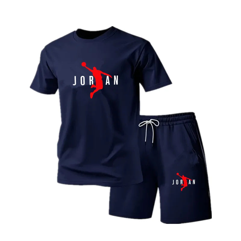 Summer Fashion, Casual Sports, Two Piece Set Youth Men's Short sleeved T-shirt Shorts Set