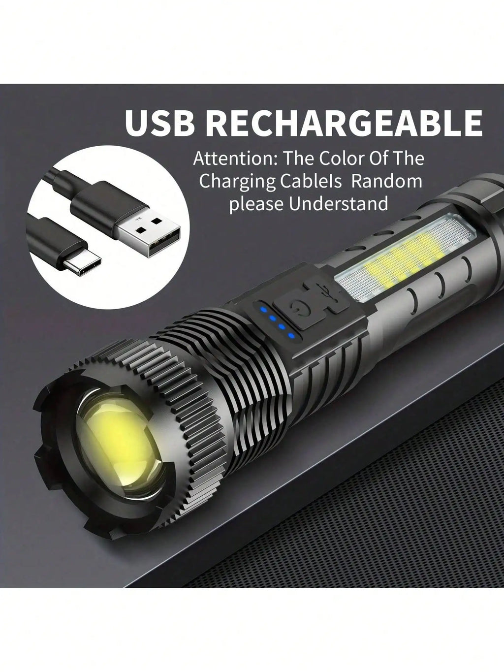 High Lumens Rechargeable Led Battery Powered With 6 Modes Multifunctional Flashlights,  Powerful Handheld Flash Lights Perfect For Emergency Power Outage