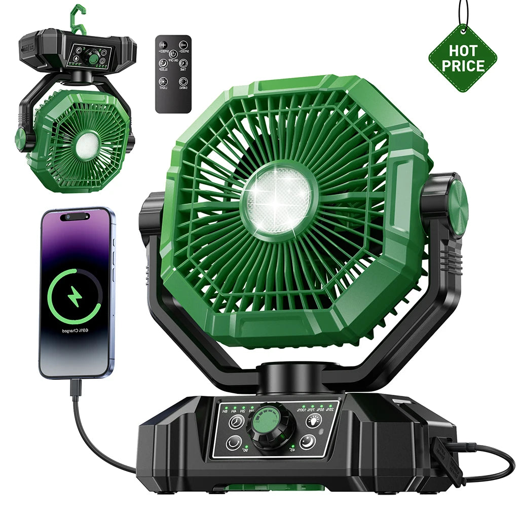 20000mAh Camping Fan with LED Lantern 8 Speed Desk Fan with Remote Portable Outdoor Fan with Hook