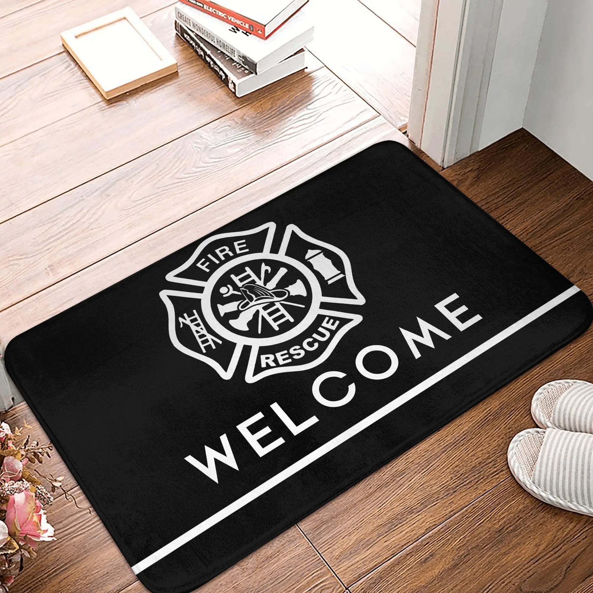 Firefighter Front Door Mat, Anti-Slip, Waterproof, Fire Rescue Doormat, Living Room, Entrance Rug