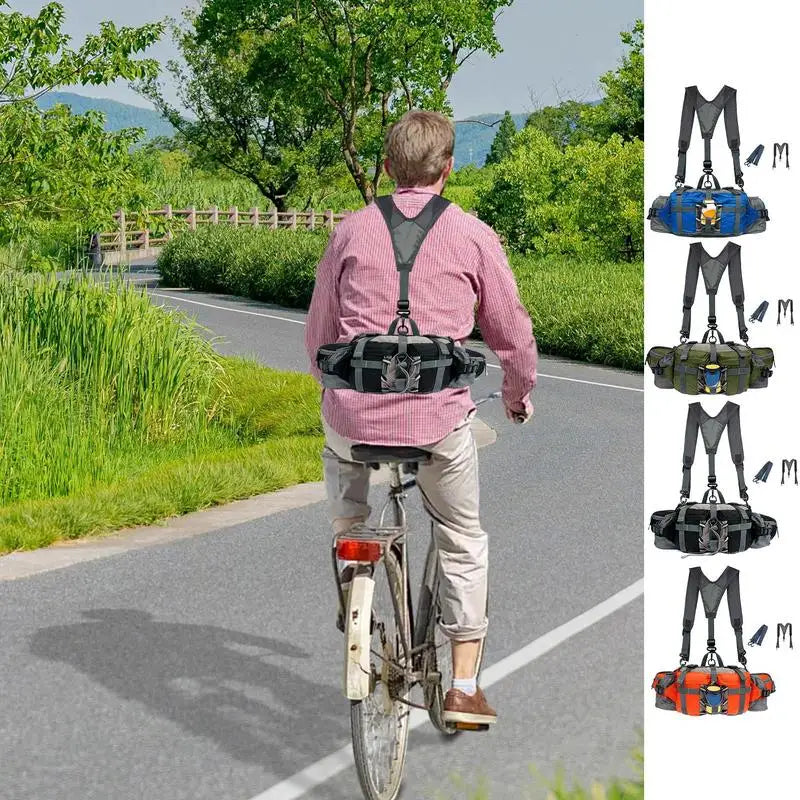 Hiking Waist Bag With 2 Water Bottle Holders  Outdoor Waist Pack Waterproof Cycling Backpack Adjustable Strap Sport Storage Bag