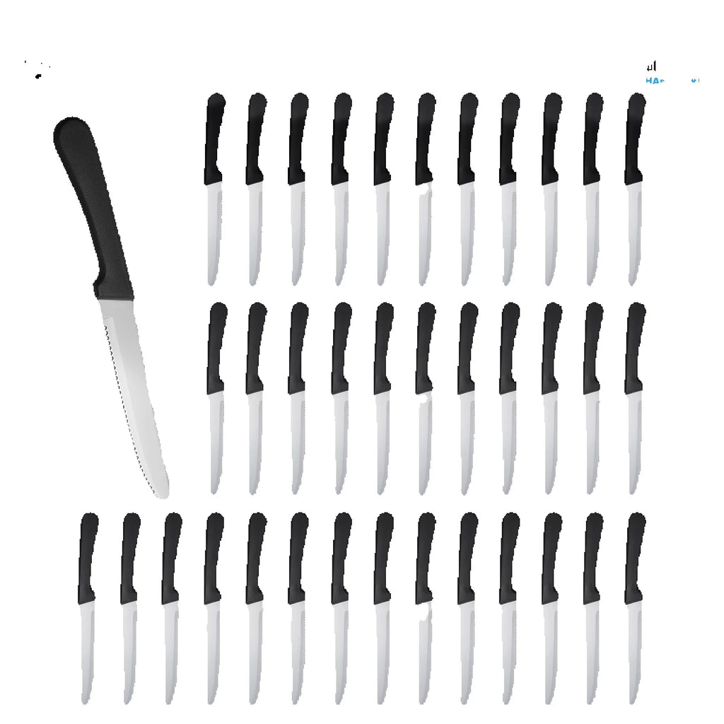 36Pcs Stainless Steel Steak Knife Set Plastic Ergonomic Handles Serrated Blades Dishwasher Safe for Home Restaurant Dinner Gift