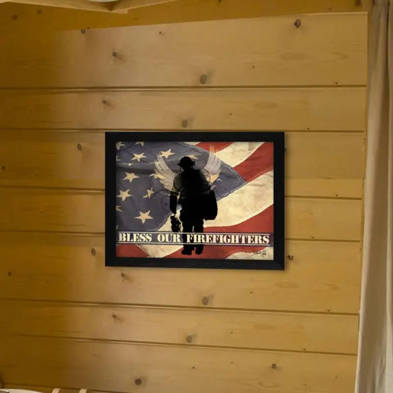 Bless Our Firefighters Wall Art, Ready to Hang Framed Poster in Black Frame