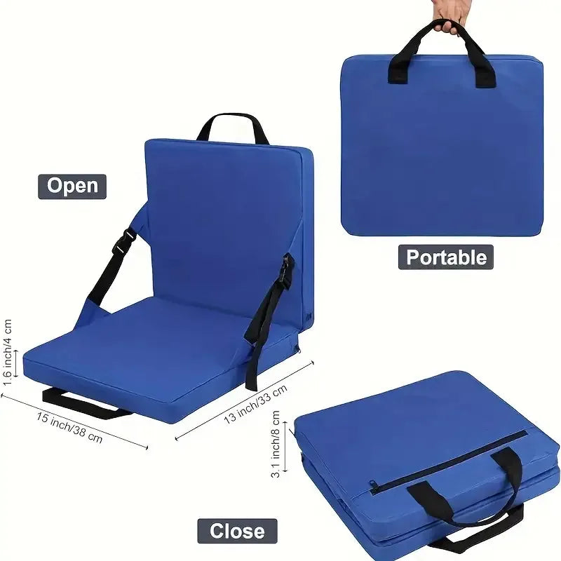 Portable outdoor folding padded chair, for  stadiums, equipped with backrests and removable pillows. Durable outdoor cushions for boats and sailboats, ideal for camping and concerts.