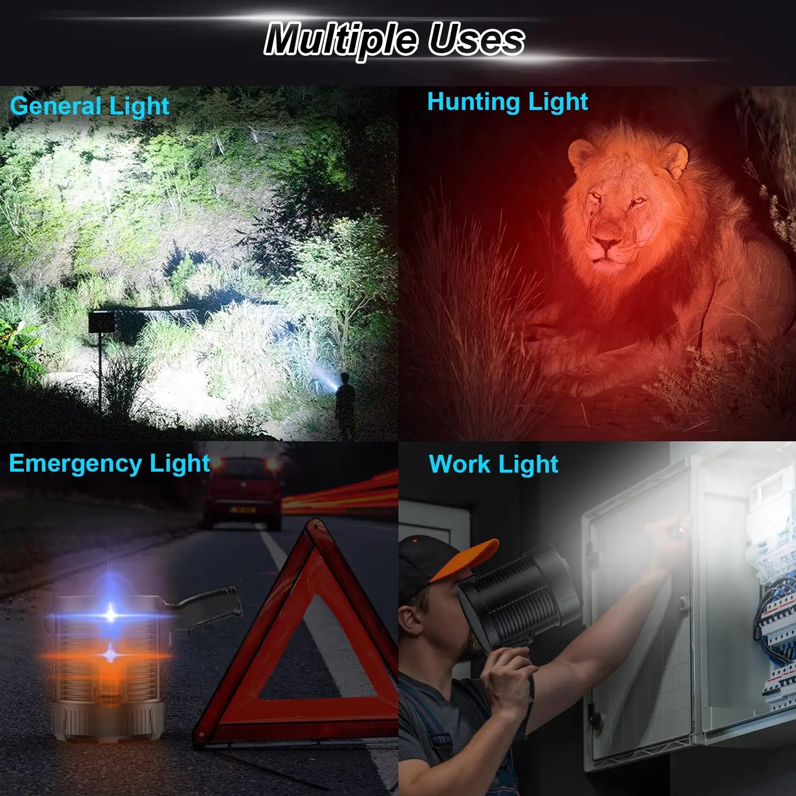 Rechargeable Spotlight, 900000 Lumens, Led Spot Light, Handheld Large Flashlight, Super Bright Searchlight