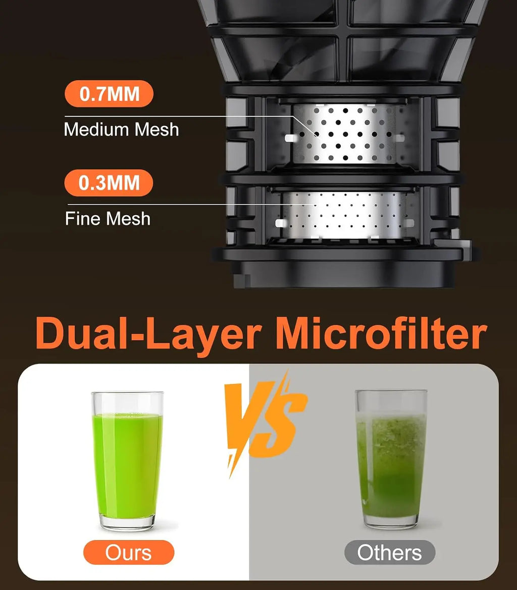 Cold Press Juicer Machine 400W Double Press Masticating Slow Juicer High Juice Yield Large Feed Chute Easy Clean Whole Fruits Vegetables Dark Black