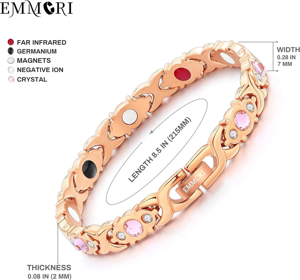 Pure Copper Bracelets for Women, Ultra Strength Magnetic Therapy Bracelet for Pain Relief with Neodymium Magnets & Sparkling Cubic Zirconia, Adjustable, Infinite Clover Jewelry